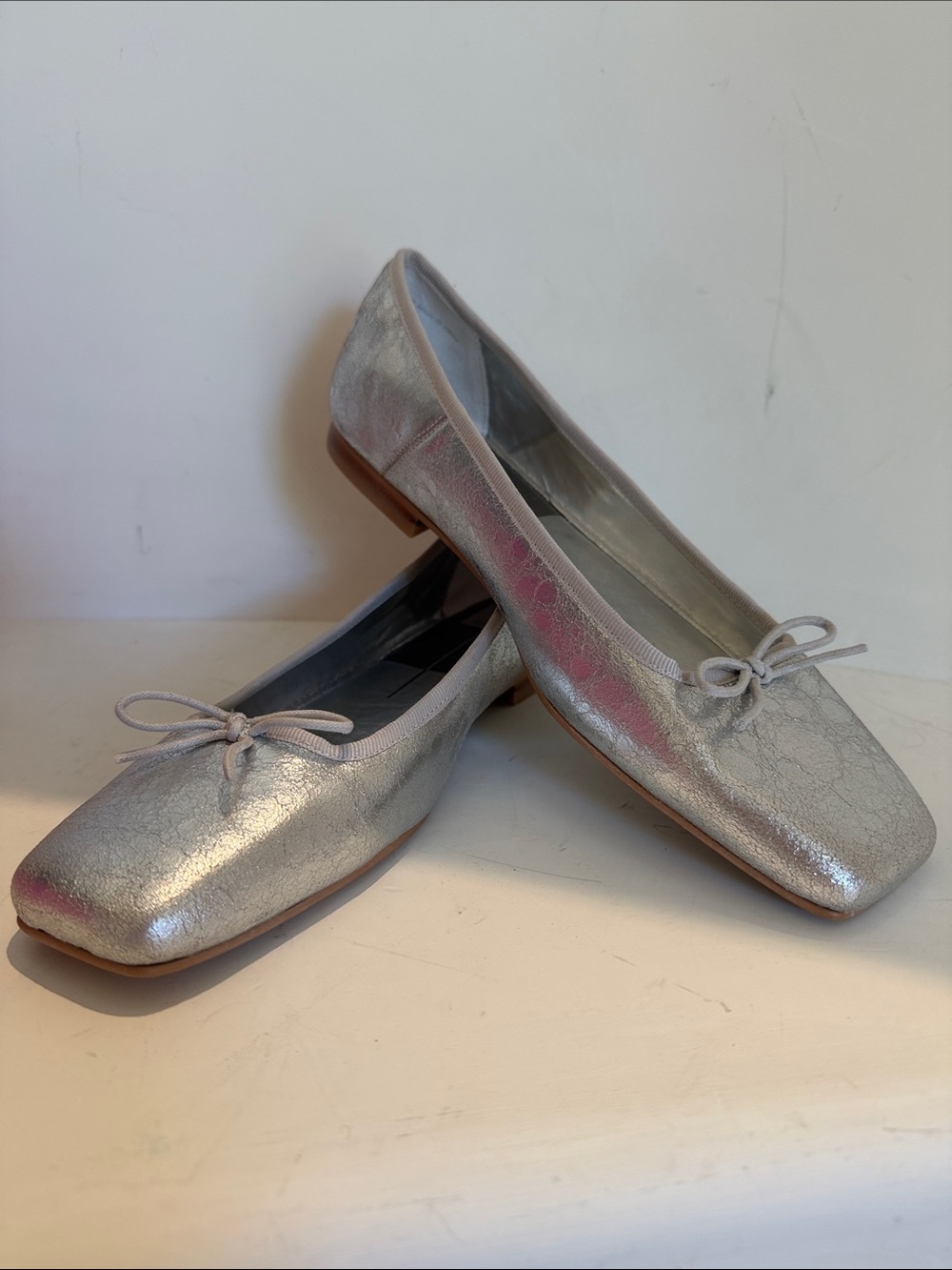 Dolce Vita Silver Metallic Ballet Flats with Bow